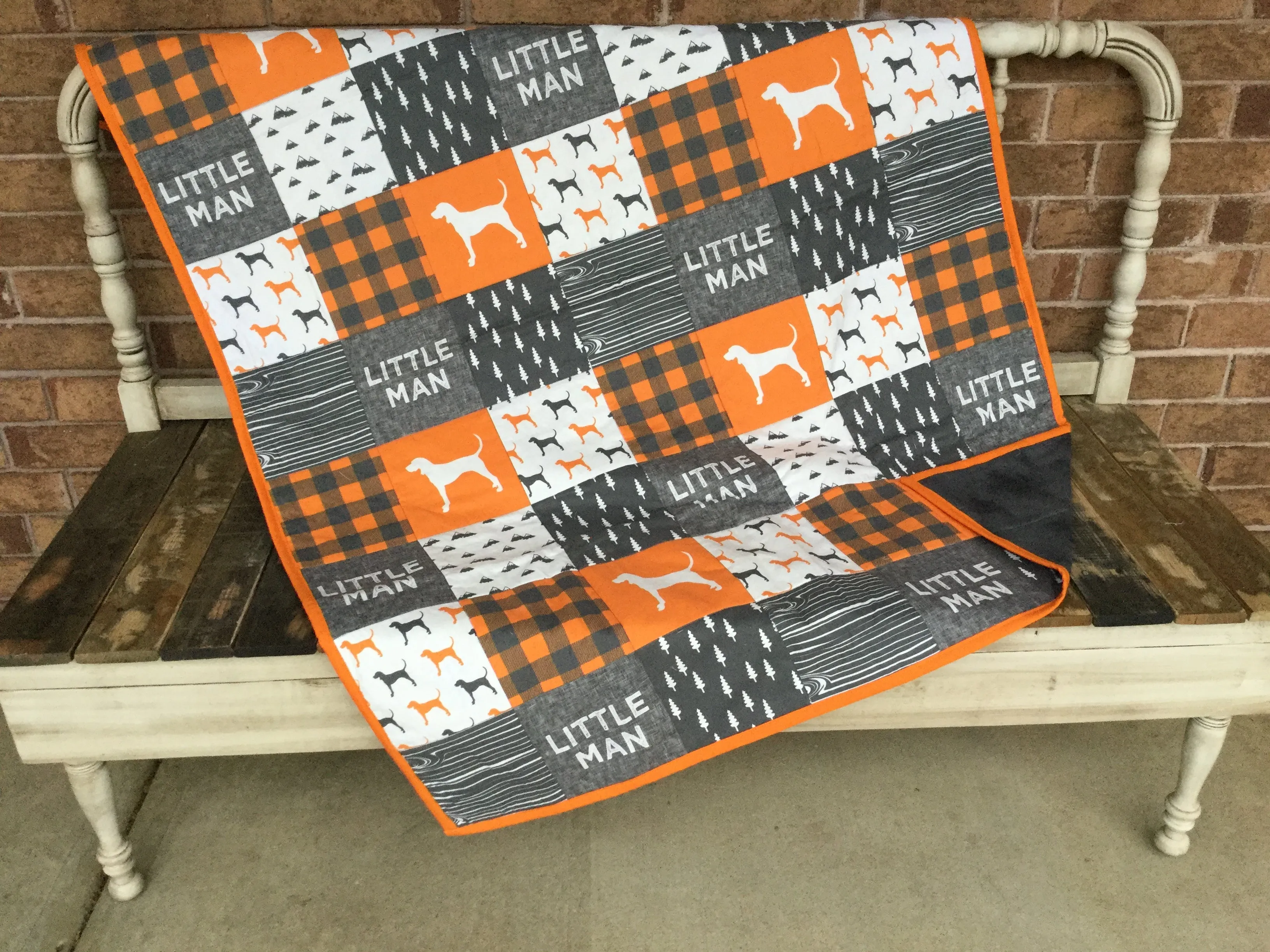 Gray and Orange Buffalo Plaid Dog Baby Quilt