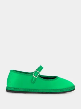 Green Mary Jane Satin Flats