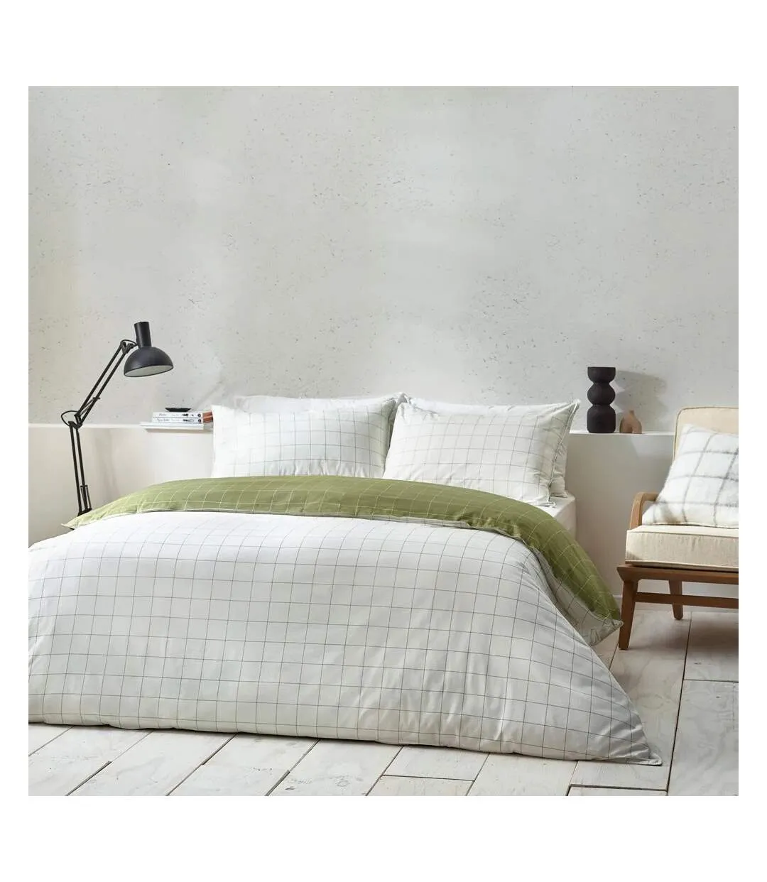 Howarth reversible checked duvet cover set moss/natural Yard