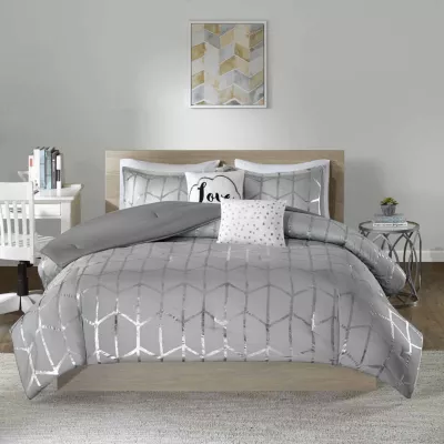 Intelligent Design Khloe Metallic Printed Comforter Set with decorative pillows