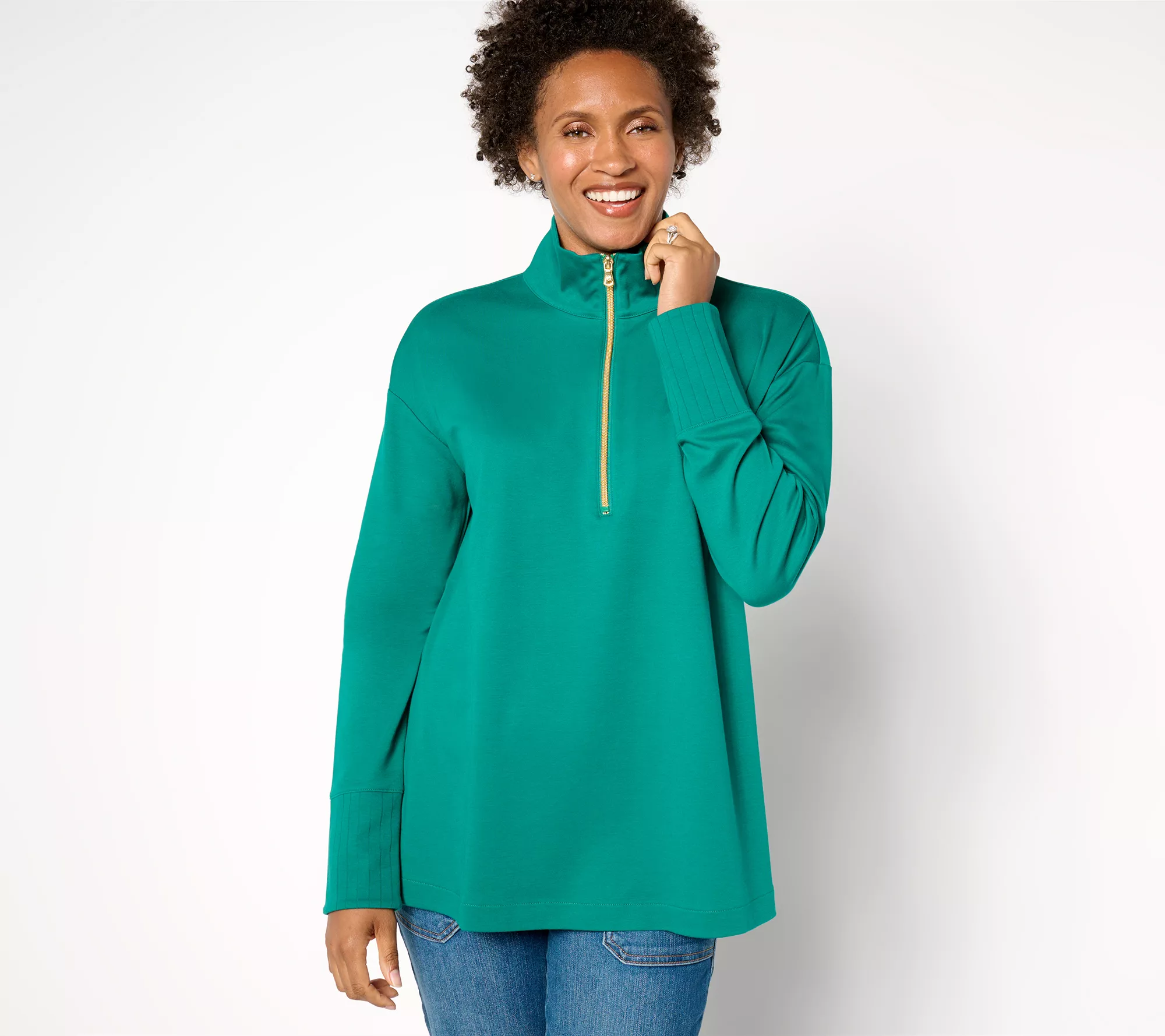 Isaac Mizrahi Live! Petite Essentials Pima Cotton Quarter Zip Pullover