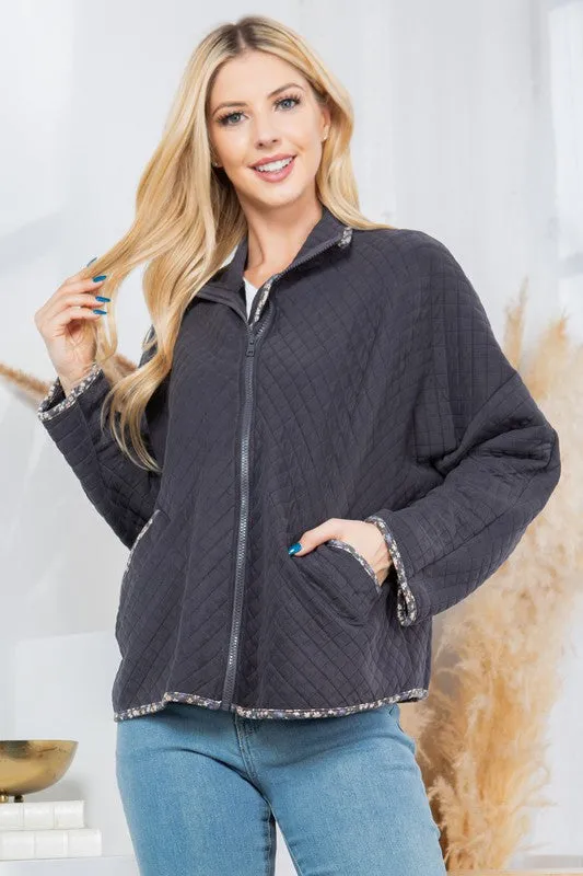 Long-Sleeved Lightweight Quilt Jacket with Pockets