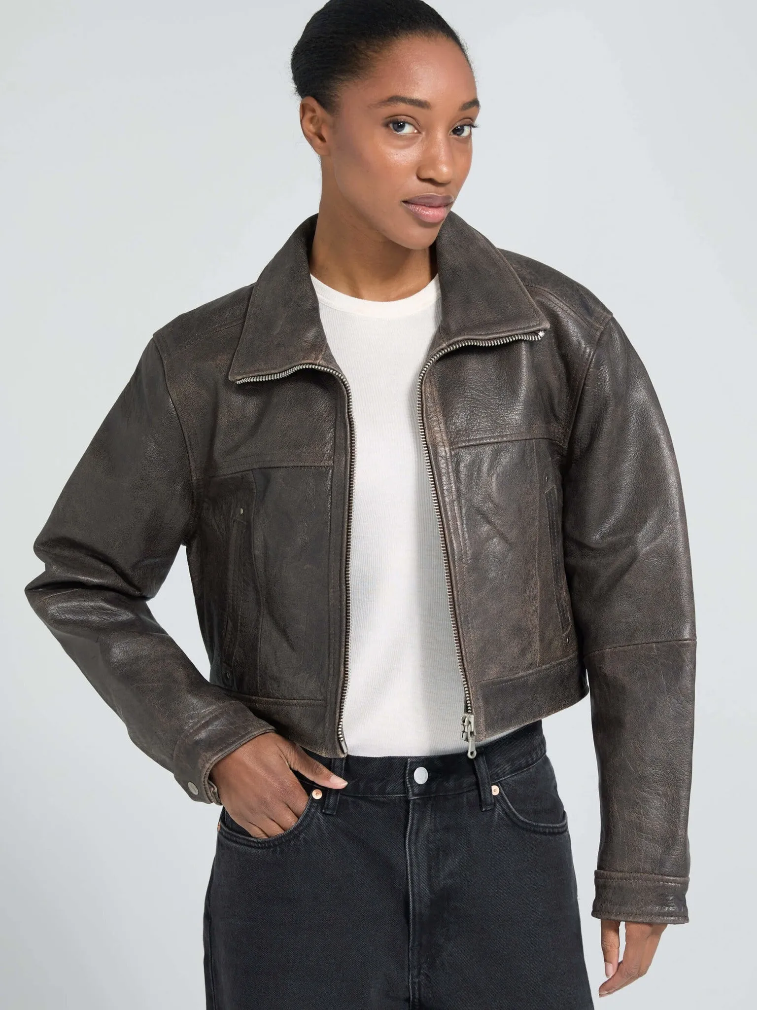 LYLE LEATHER JACKET - BROWN