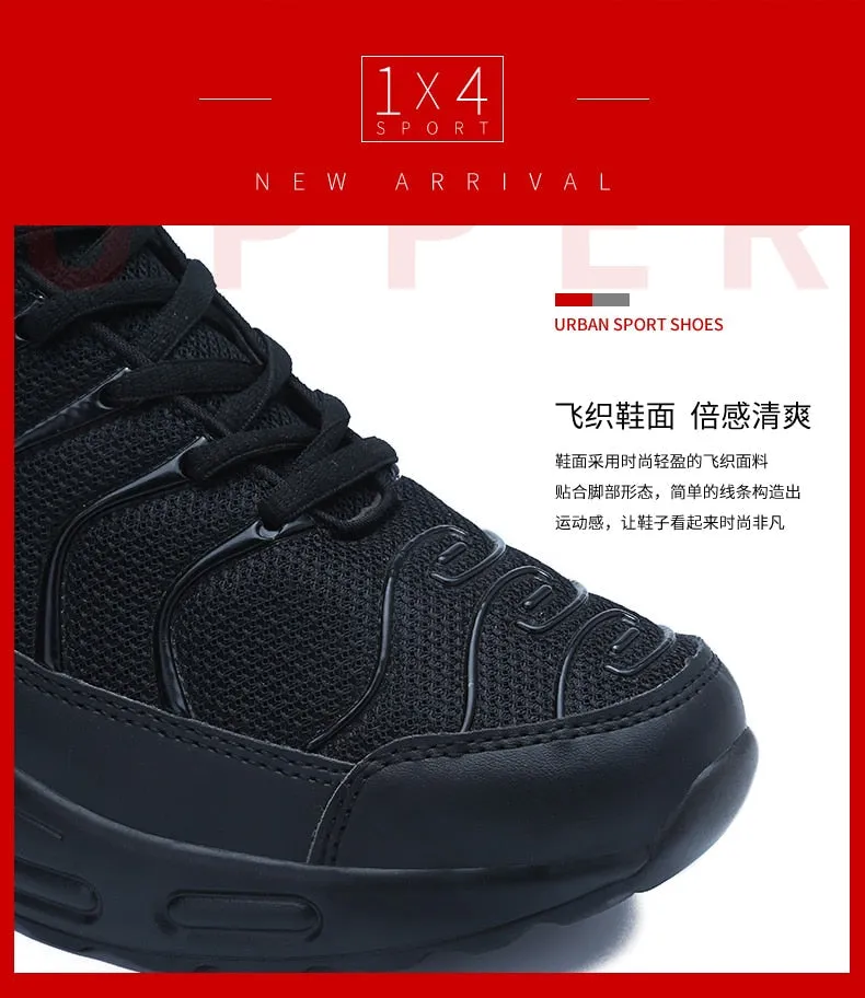 Men's Black Synthetic Leather Breathable Lace-Up Running Shoes