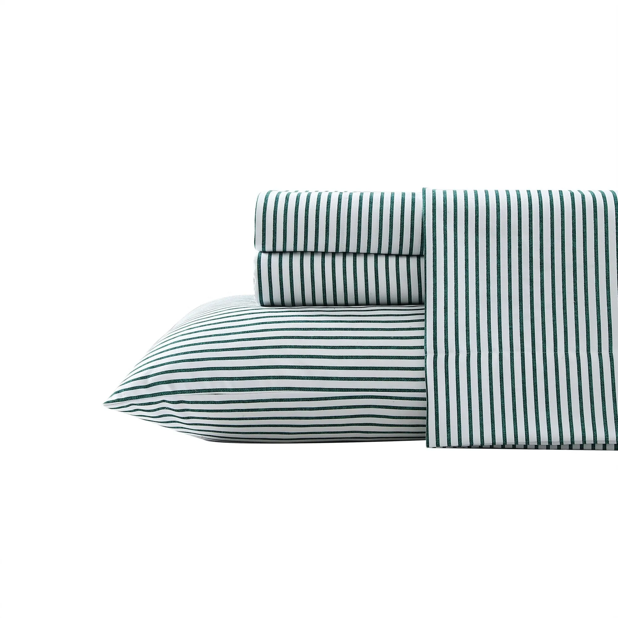 Nautica Harmead Green Striped Queen Flannel Sheet Set Fin Green