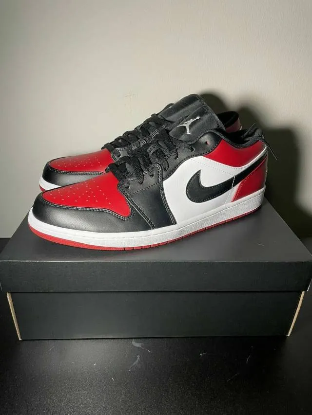 Nike Air Jordan 1 Low Bred Toe 4-14 White Black Universi...