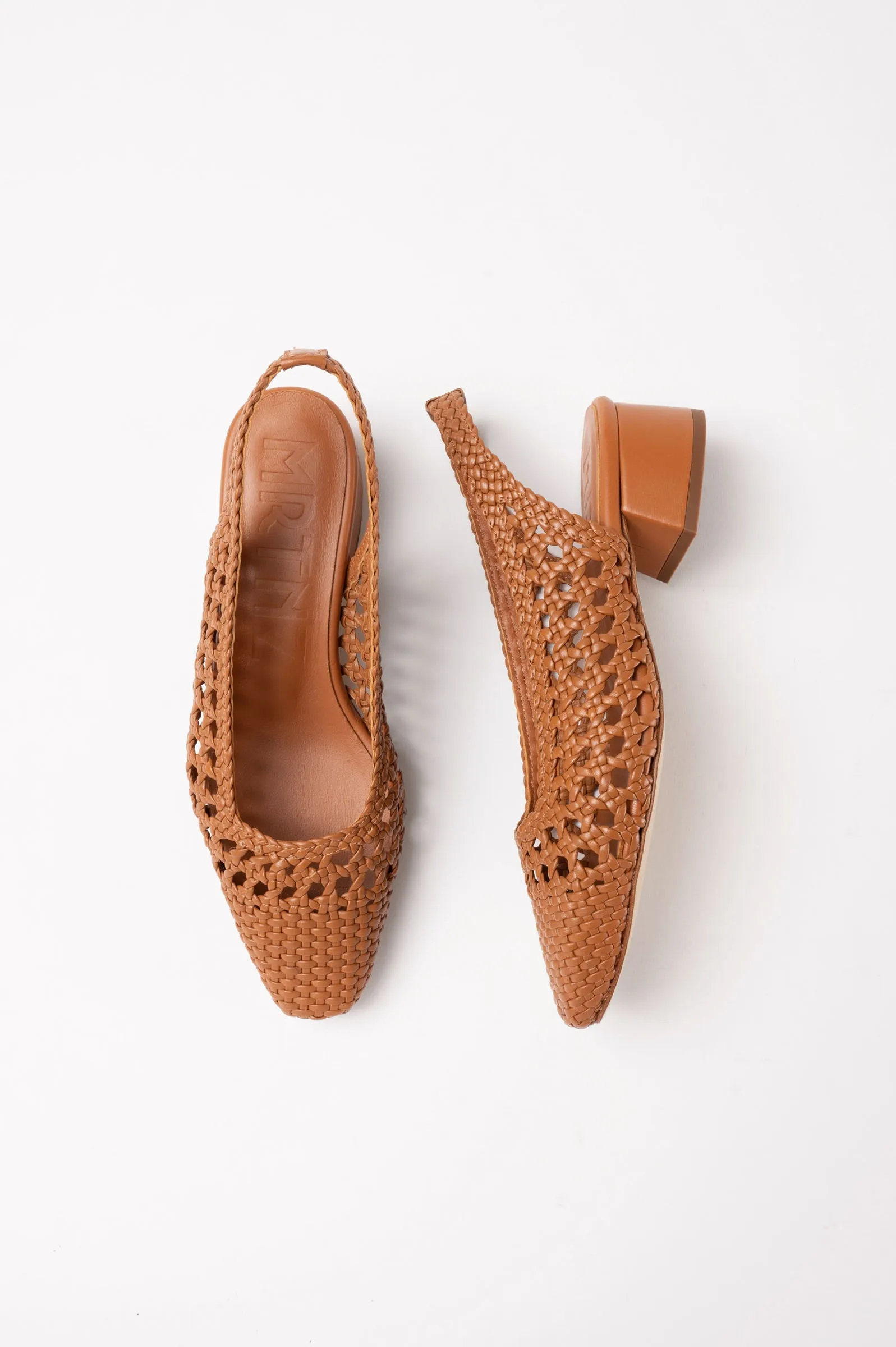 NOVA TARRAGONA - Brown Woven Leather Slingback Ballerina Flats