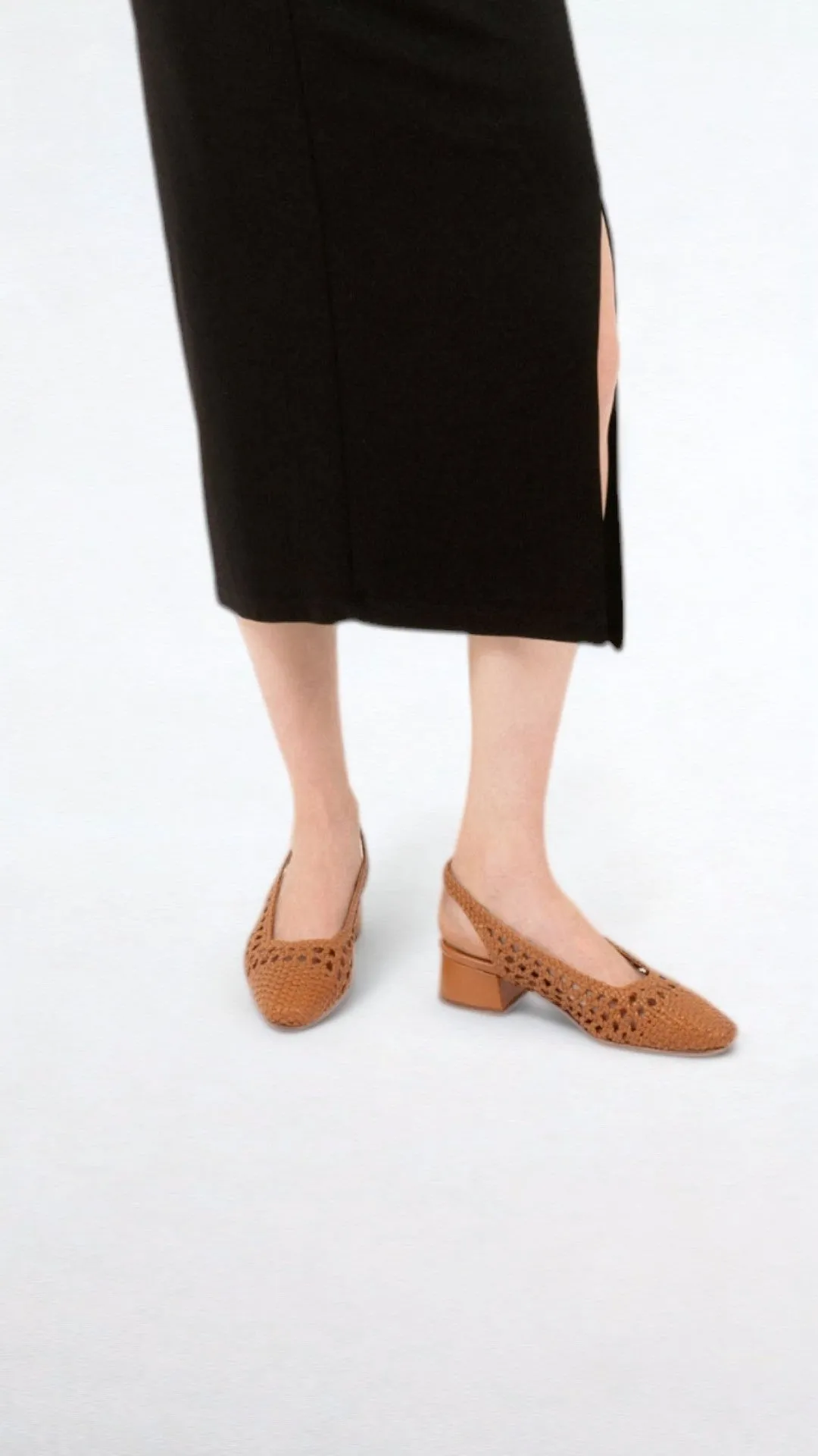 NOVA TARRAGONA - Brown Woven Leather Slingback Ballerina Flats