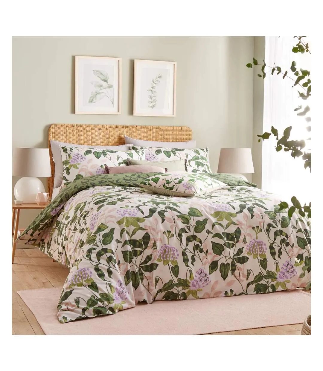 Passiflora botanical duvet cover set peach/vine green Wylder