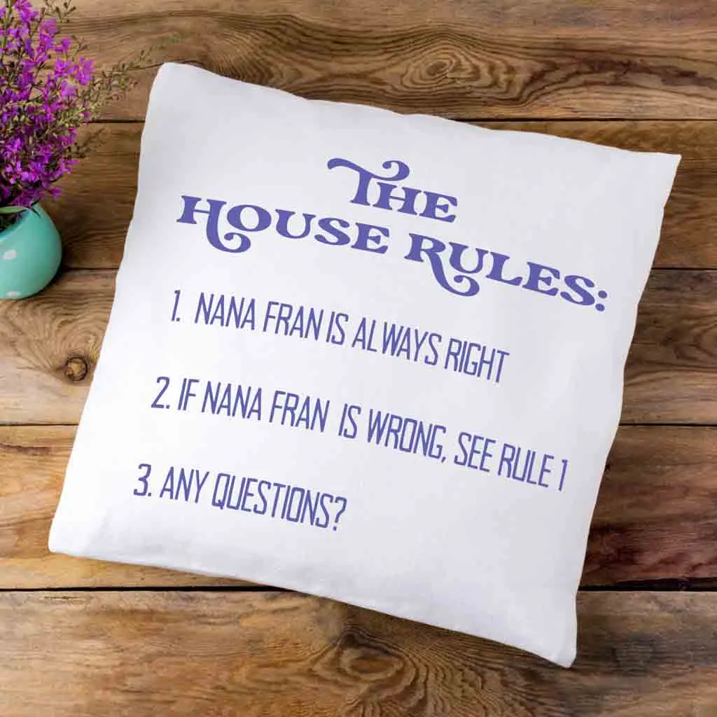 Personalized Humorous House Rules Pillow Cover