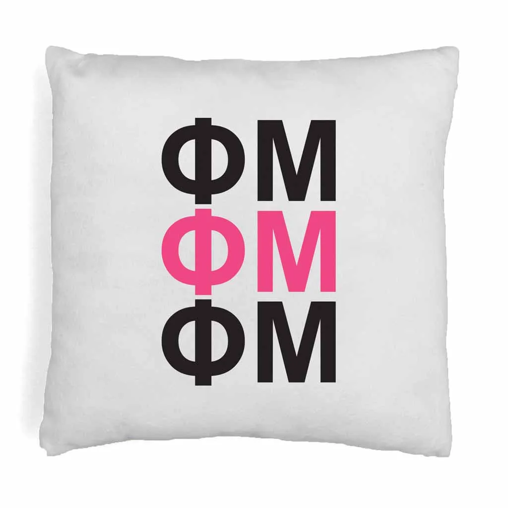 Phi Mu Throw Pillow Cover with Greek Letters