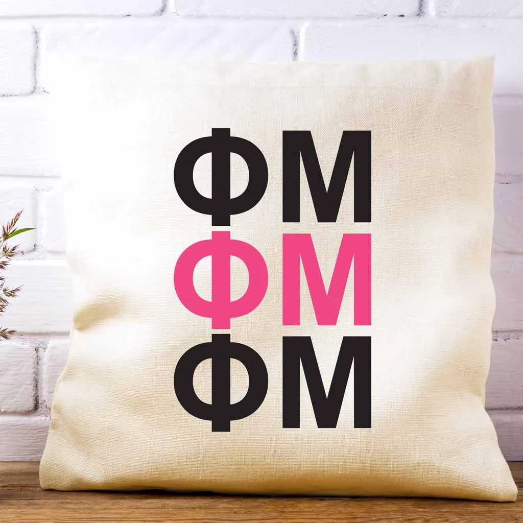 Phi Mu Throw Pillow Cover with Greek Letters