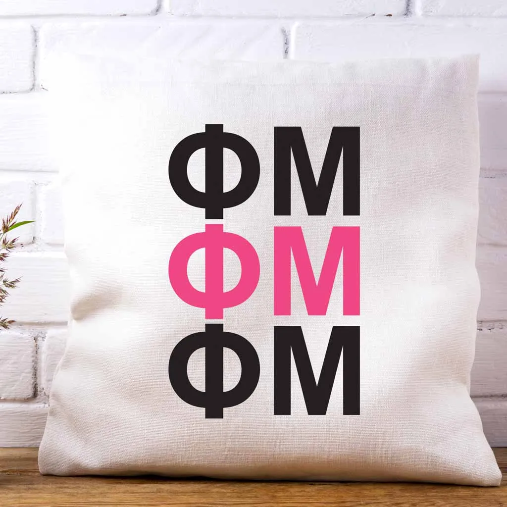 Phi Mu Throw Pillow Cover with Greek Letters