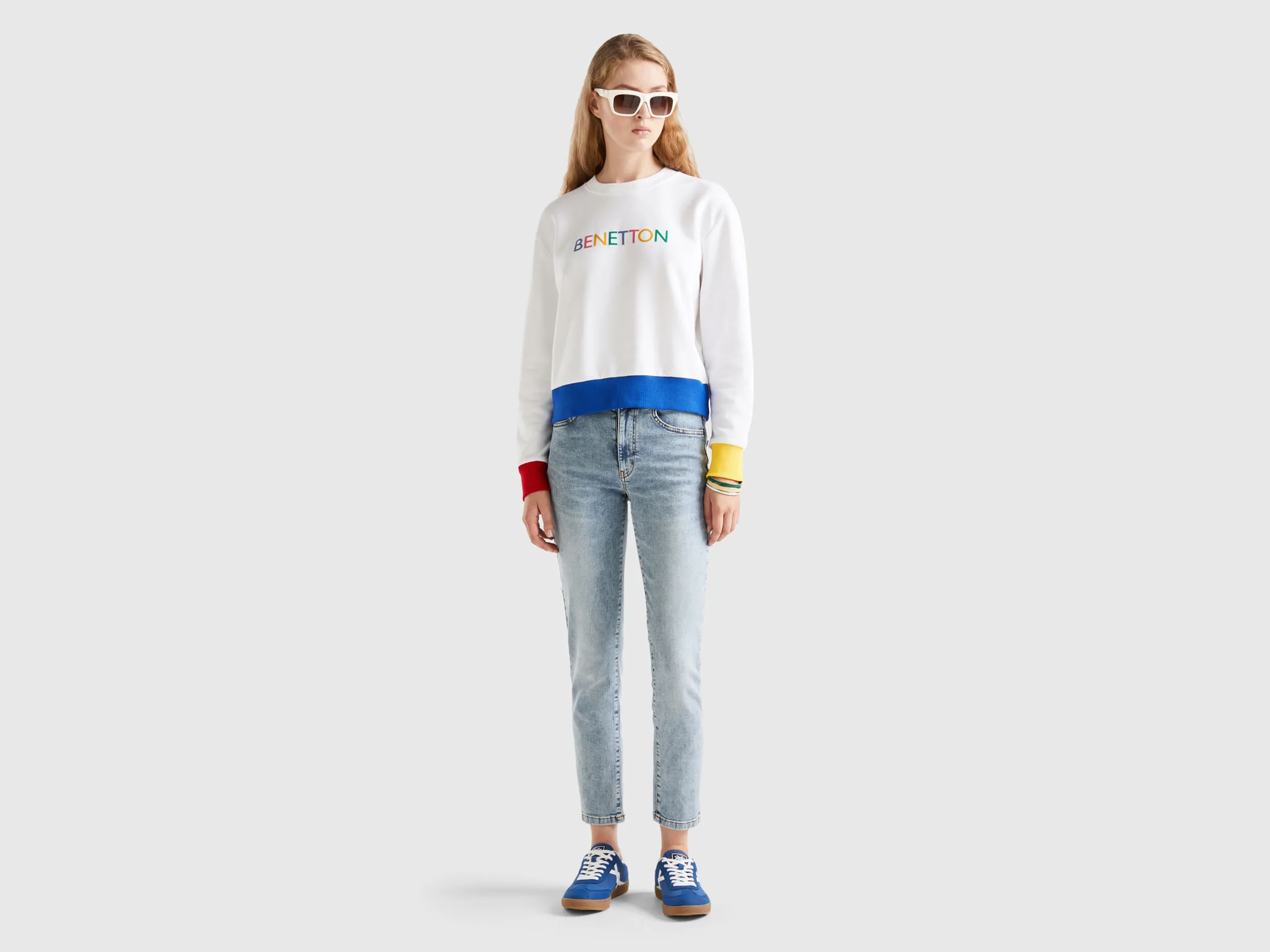 Pullover sweatshirt with logo print - White | Benetton