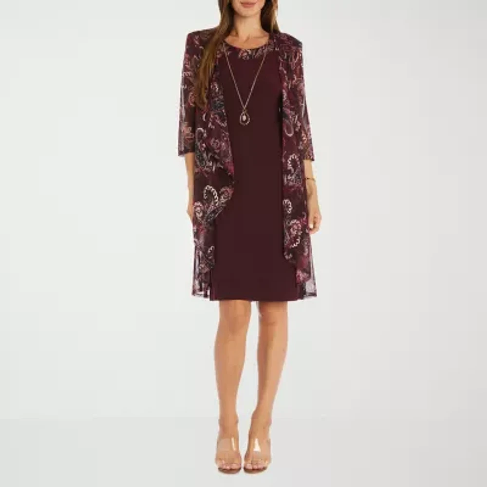 R & M Richards Womens Jacket Dress With Removable Necklace