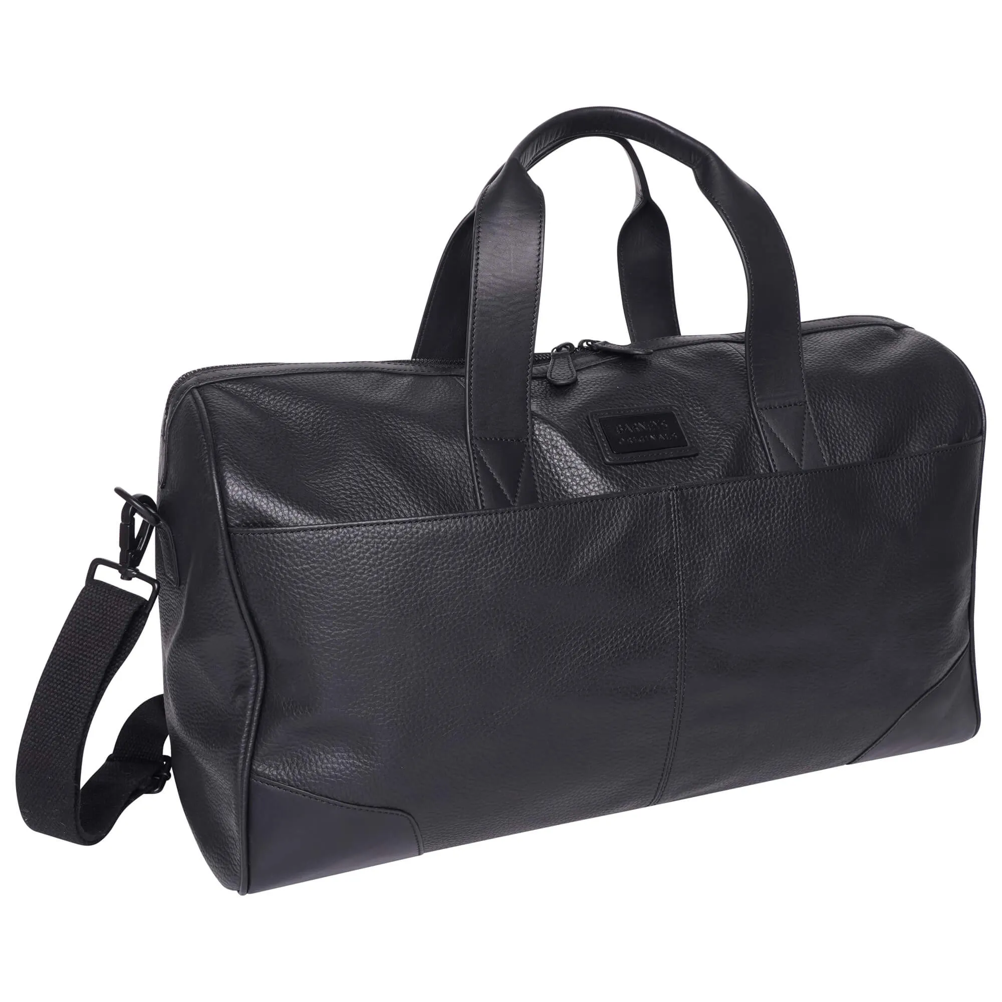 Real Leather Black Holdall Travel Bag - Barneys Originals