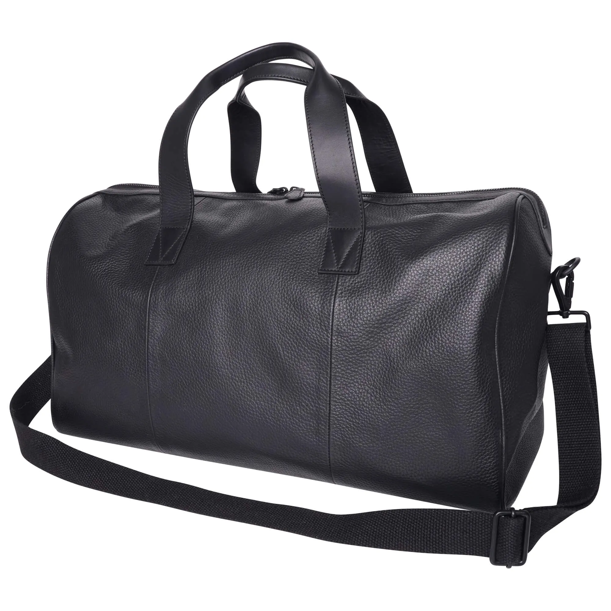 Real Leather Black Holdall Travel Bag - Barneys Originals