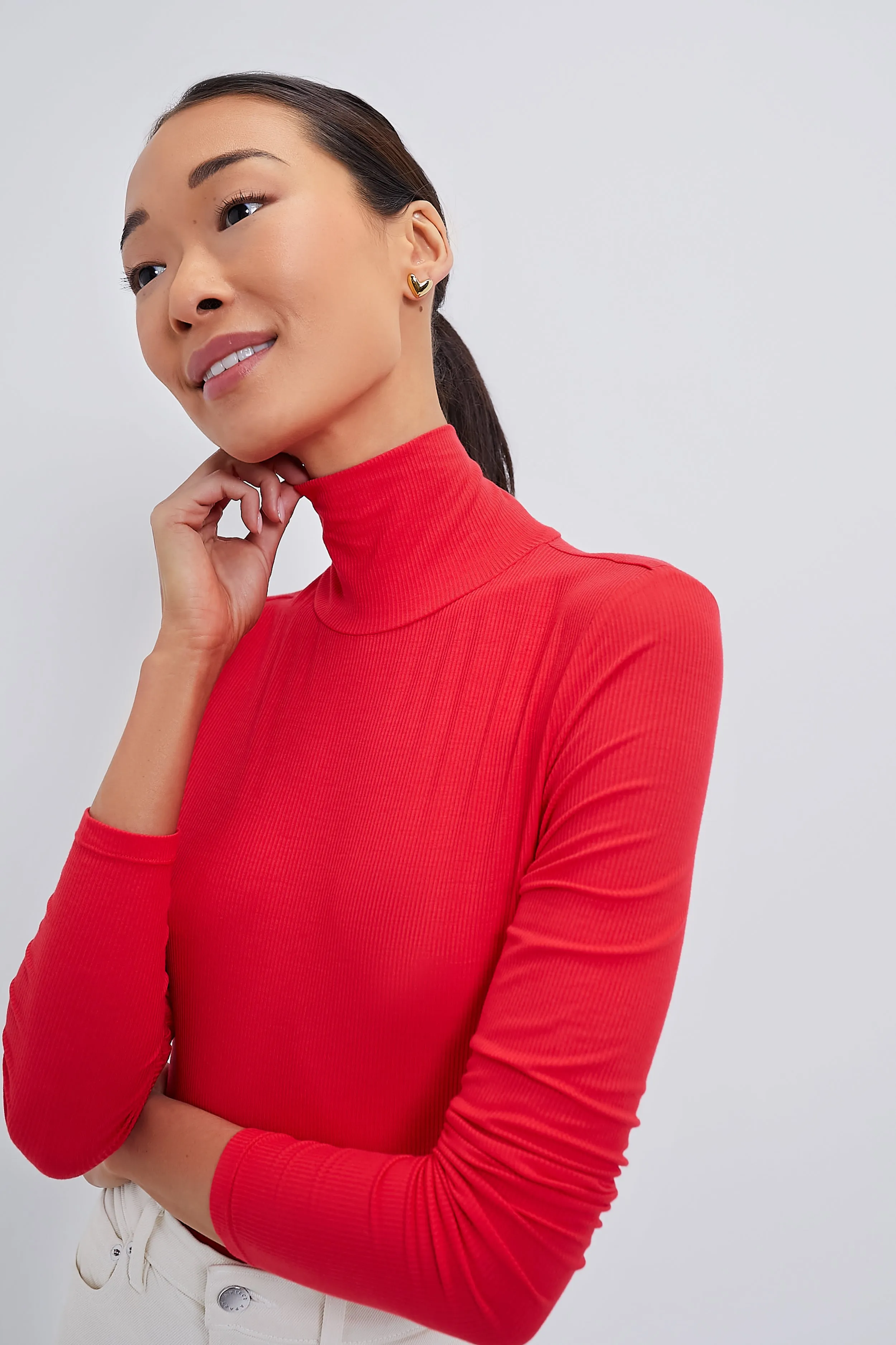 Red Lightweight Ribbed Turtleneck