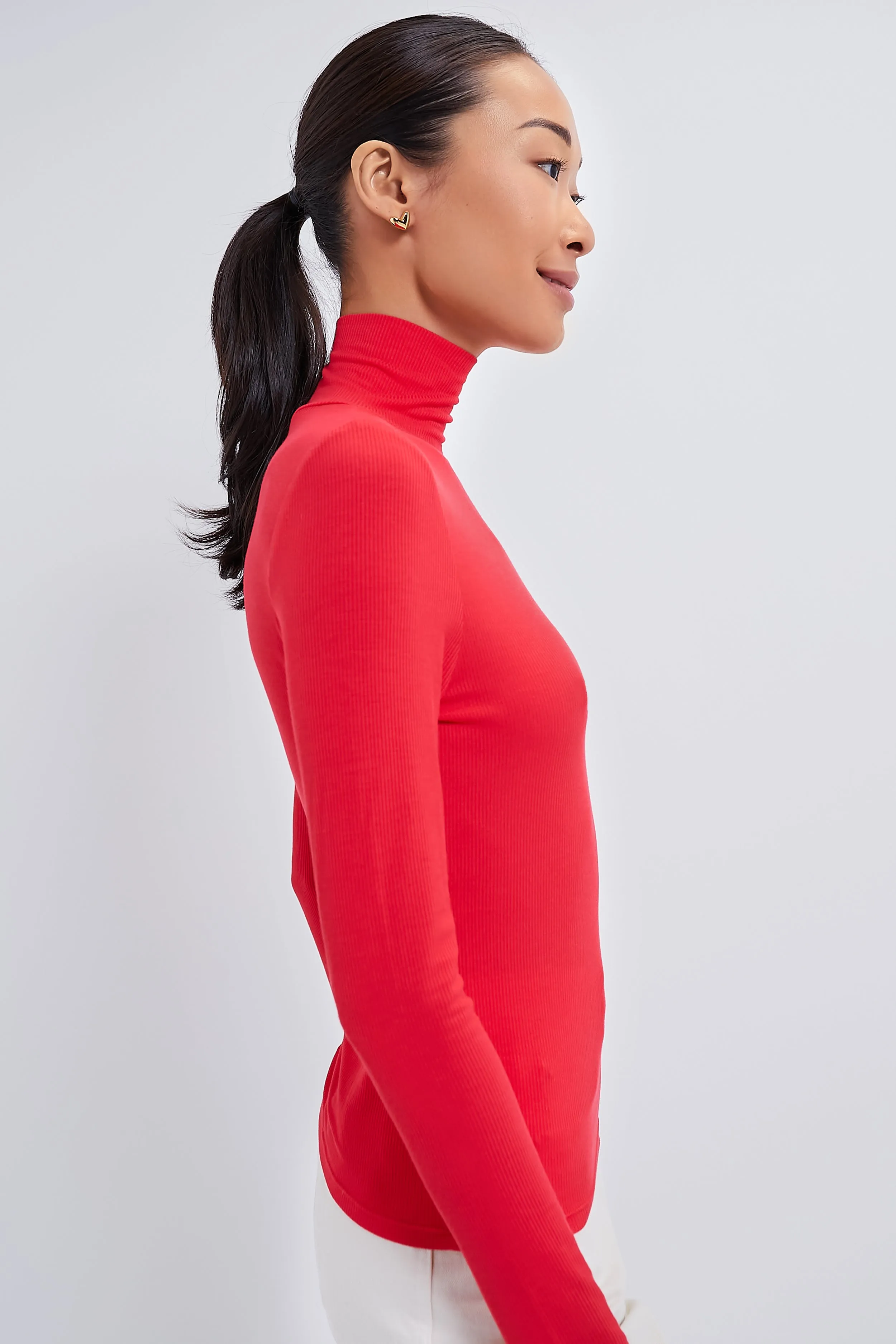 Red Lightweight Ribbed Turtleneck