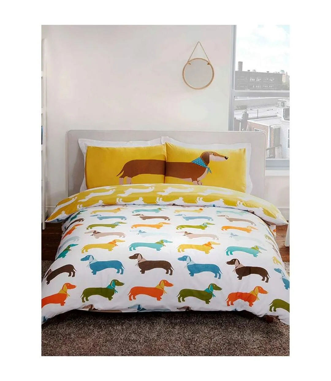 Sausage dog duvet cover set white/yellow Rapport