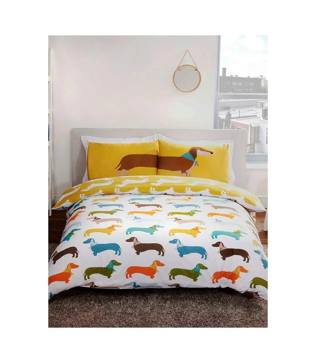 Sausage dog duvet cover set white/yellow Rapport