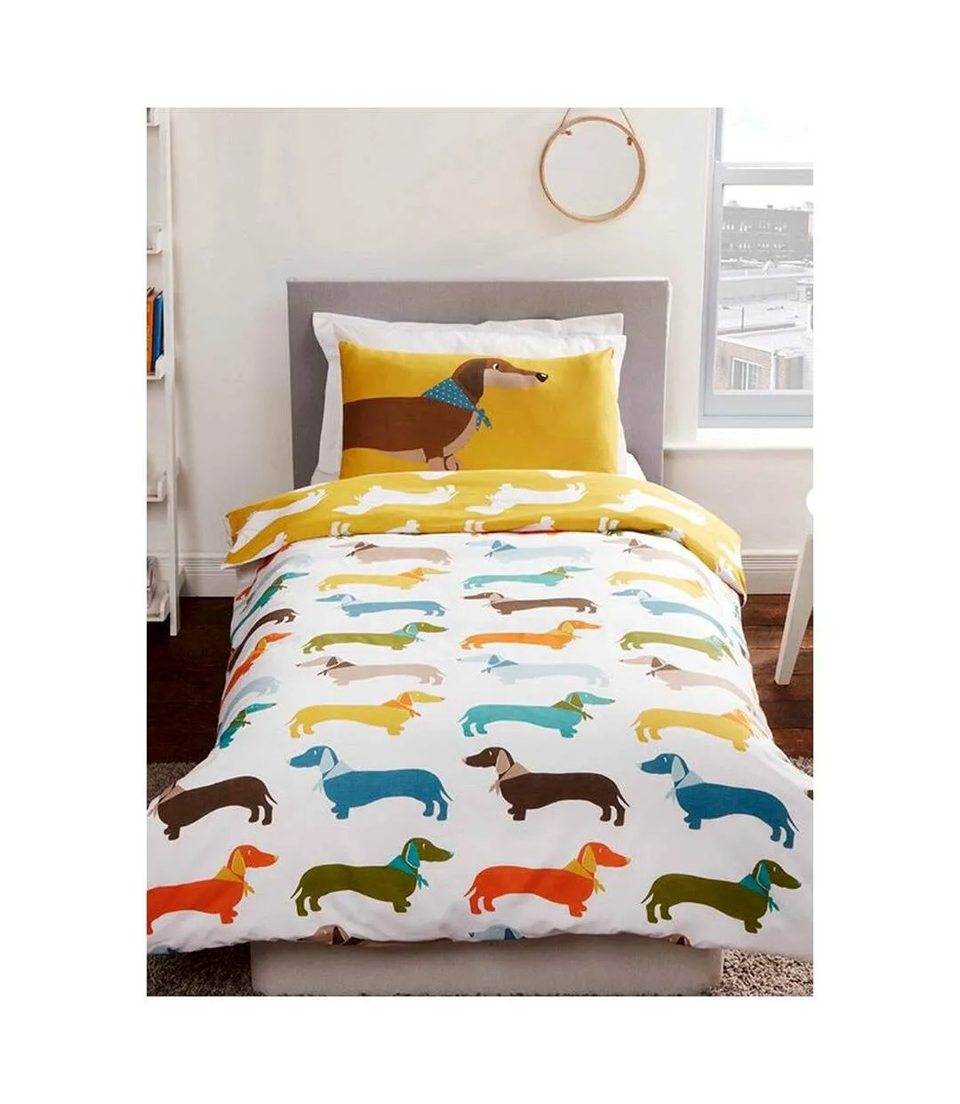 Sausage dog duvet cover set white/yellow Rapport