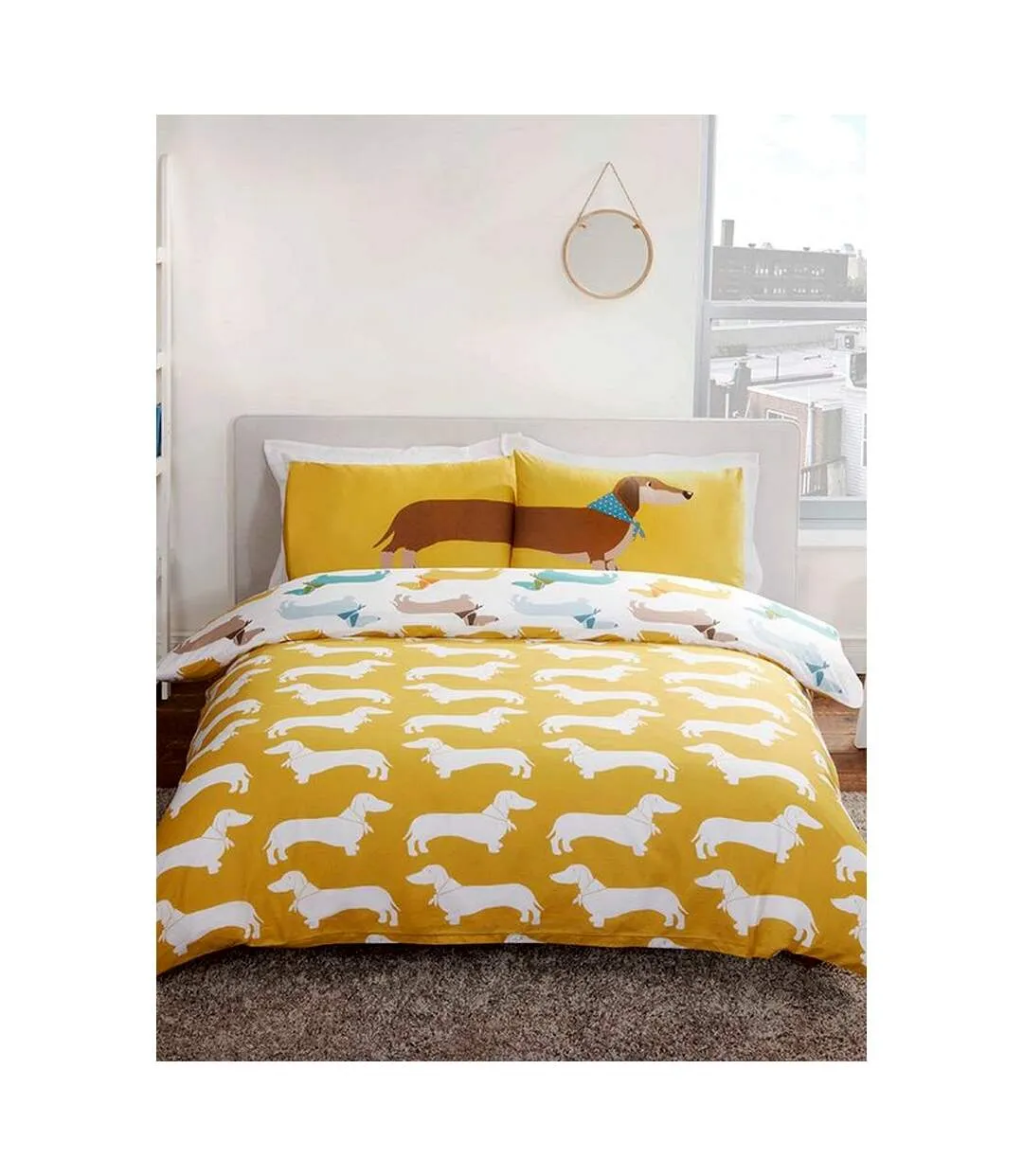 Sausage dog duvet cover set white/yellow Rapport