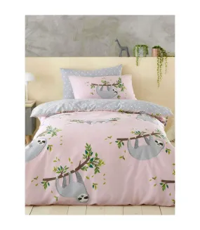 Sloth hanging out duvet cover set pink/grey Generic