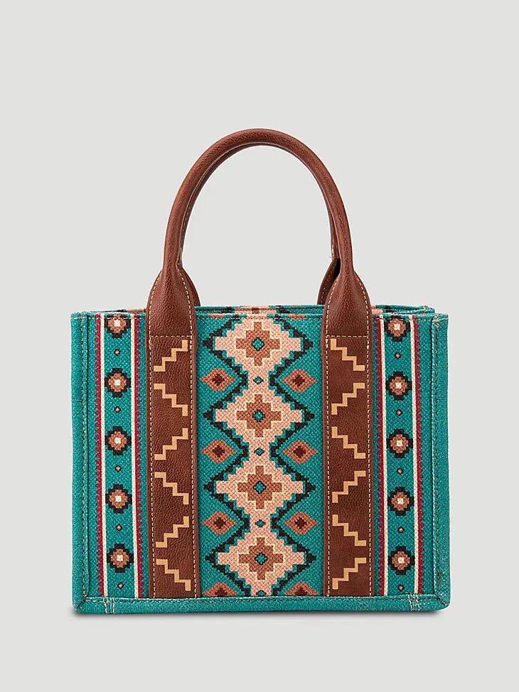 SOUTHWESTERN PRINT CROSS BODY CANVAS MINI TOTE IN TURQUOISE