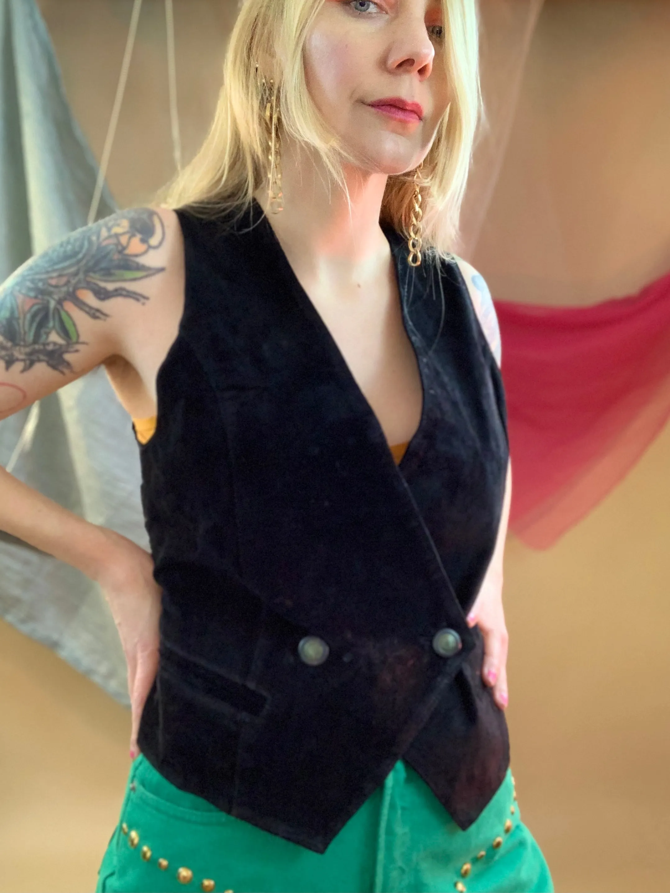 Suede double breasted vest