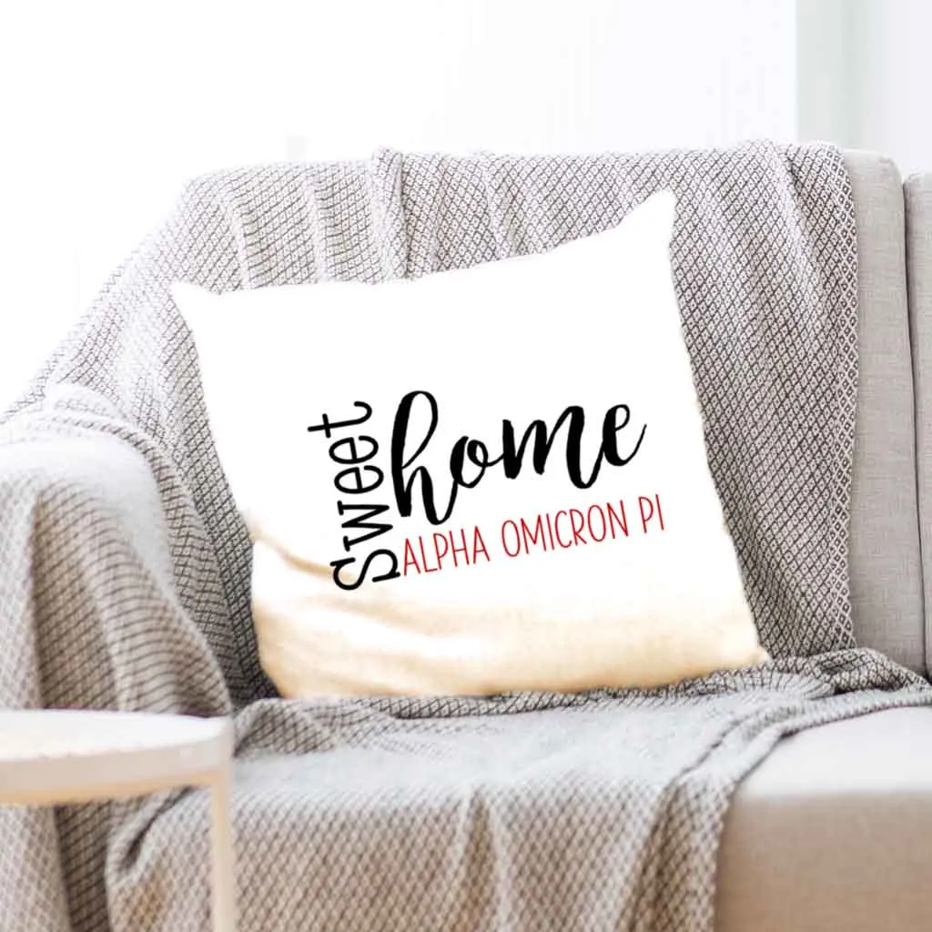 Sweet Home Alpha Omicron Pi Throw Pillow Cover for Sorority Room Decor