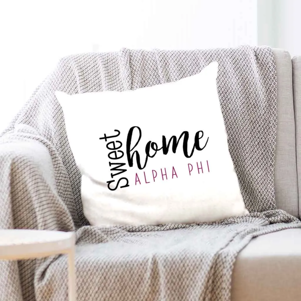 Sweet Home Alpha Phi Throw Pillow Cover for Sorority Room Decor