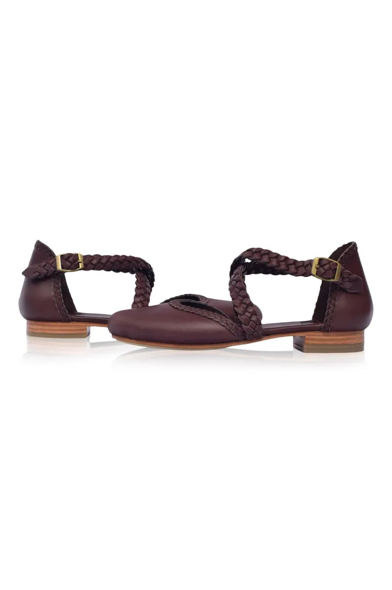 Tallulah Braided Leather Flats in Dark Brown