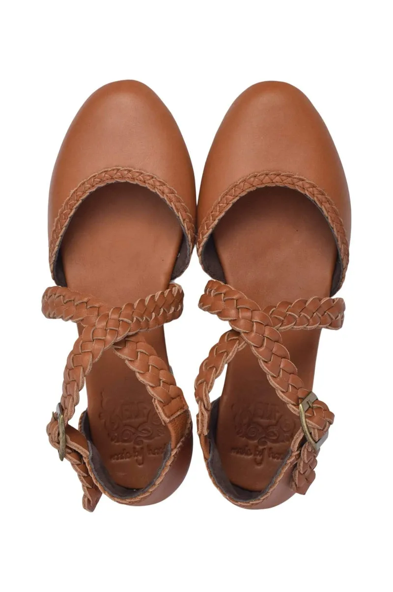 Tallulah Braided Leather Flats in Dark Brown