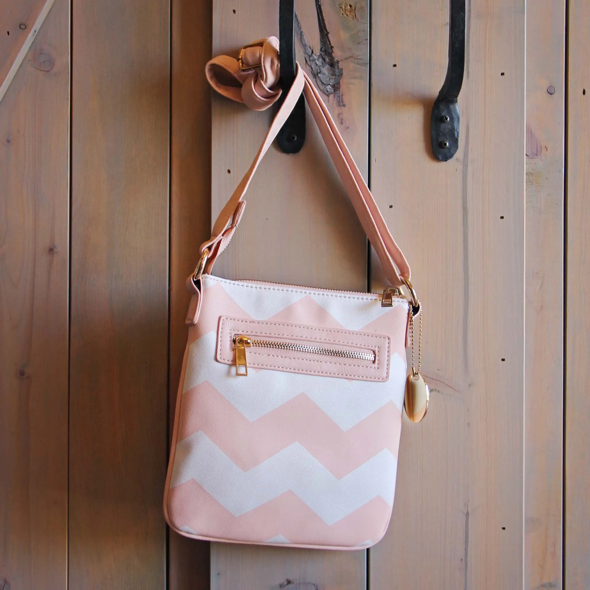 The Chevron Cross Body Tote in Pink