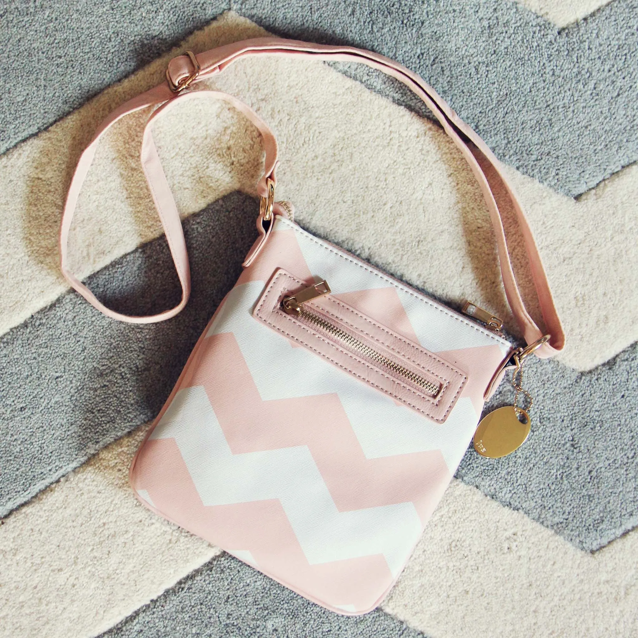 The Chevron Cross Body Tote in Pink