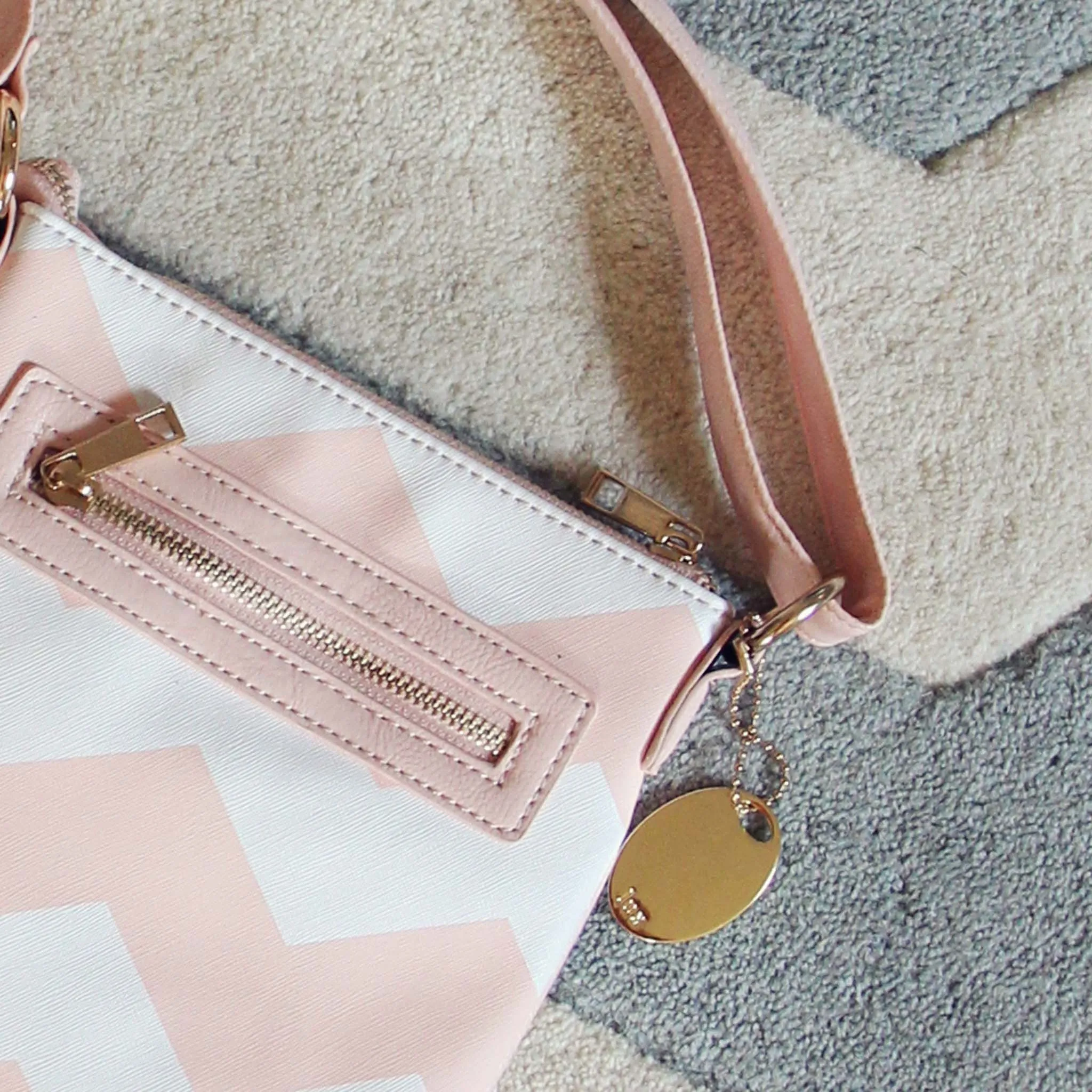 The Chevron Cross Body Tote in Pink