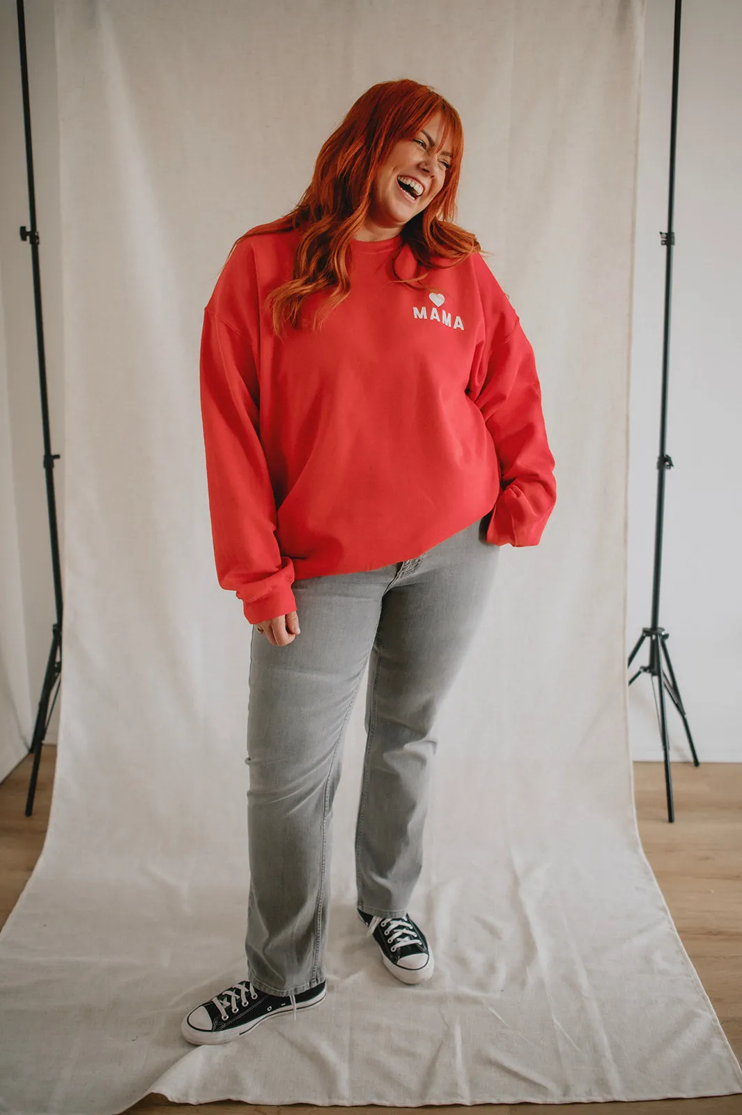 The Mama Heart Pullover Sweatshirt - Red