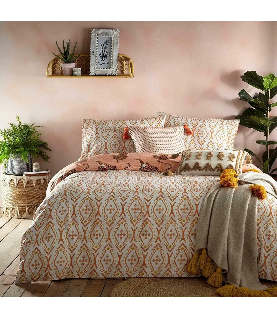 Tibetan tiger duvet cover set coral Furn