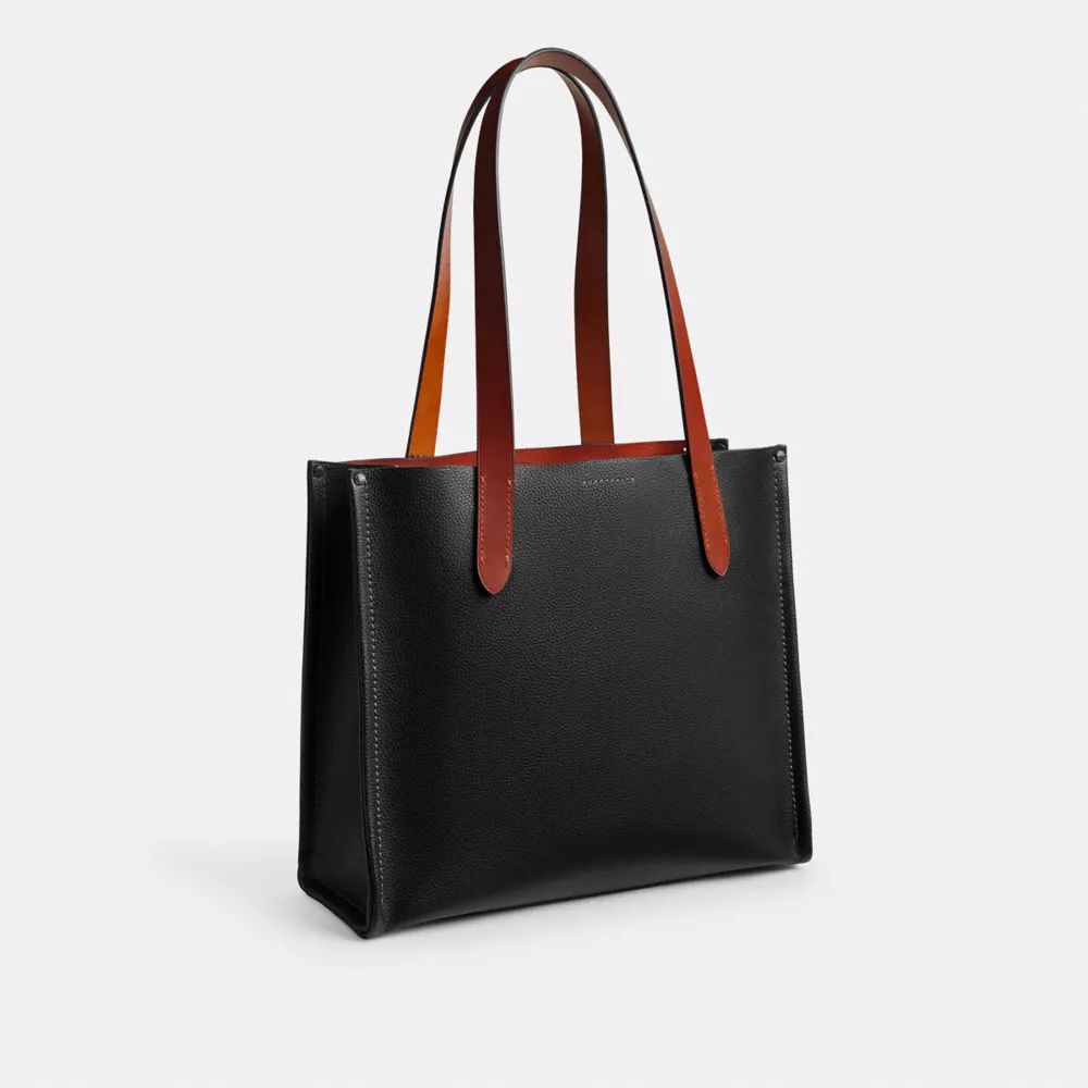 Tote 34 In Polished Pebble Leather With Signature Canvas Detail