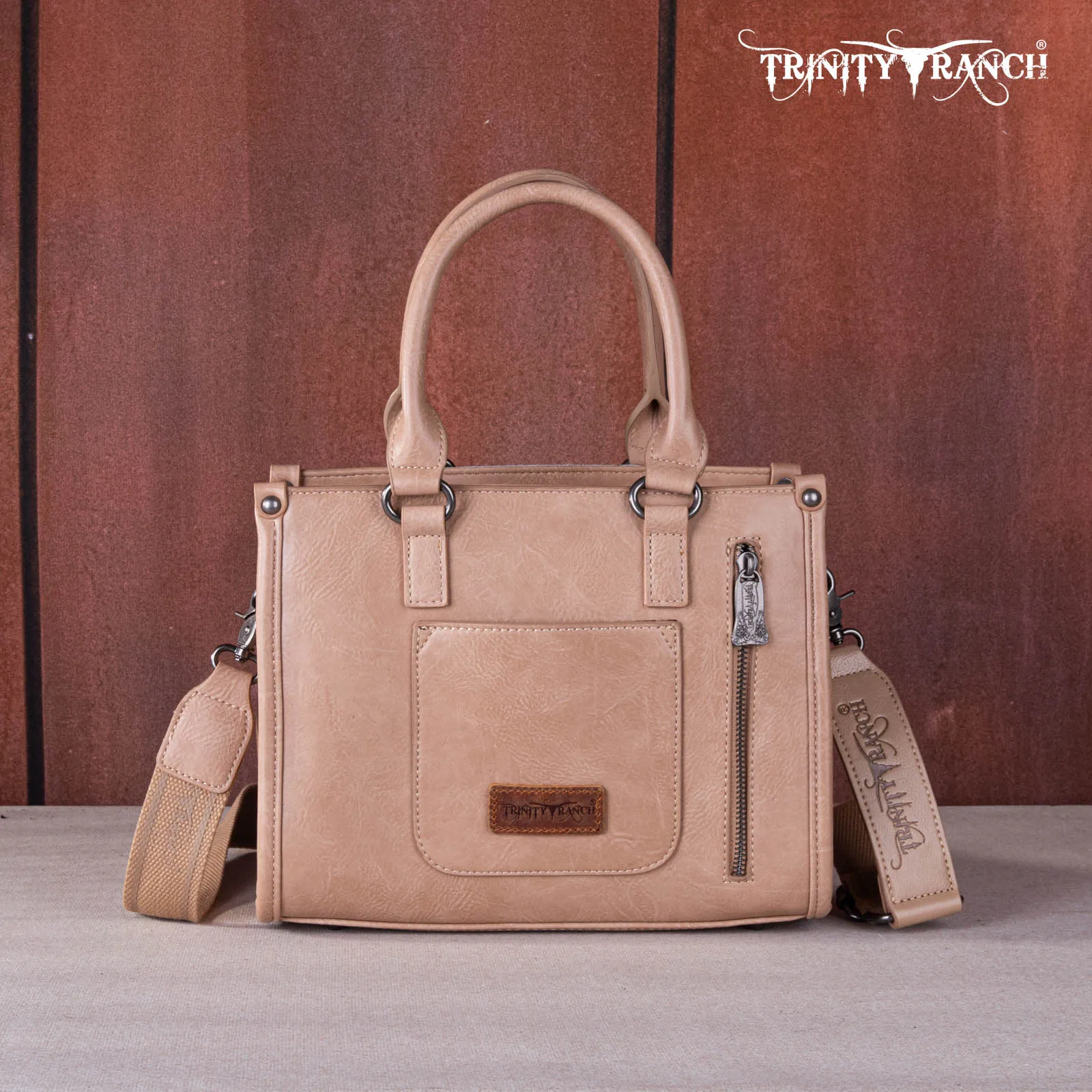 TR164-8250  Trinity Ranch Hair On Cowhide Tooling Concealed Carry Tote/Crossbody