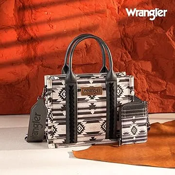 WG2203-8120SW  Wrangler Aztec Small Tote/Crossbody and Card Case Set 2Pc- Black