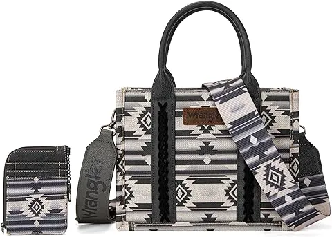 WG2203-8120SW  Wrangler Aztec Small Tote/Crossbody and Card Case Set 2Pc- Black