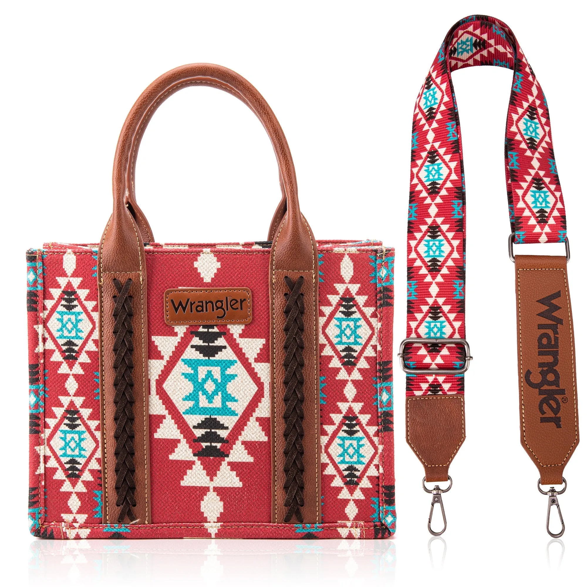 WG2203-8120SW  Wrangler Aztec Small Tote/Crossbody and Card Case Set 2Pc- Burgundy